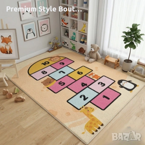 Детски килим за игра 120х160см - Пясъчен килим с жирав и розова дама, противоплъзгащ и миещ се, снимка 3 - Други стоки за дома - 53922559