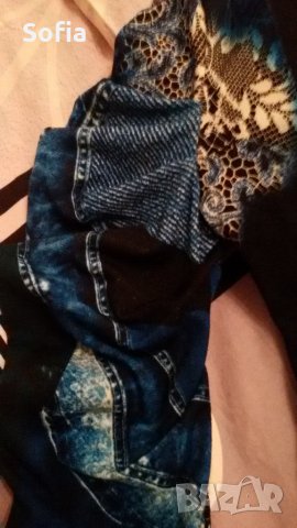 Блузон Лорена дълъг с дънков принт/Плетиво Бял комплект:миди пола с къса блуза, снимка 8 - Блузи с дълъг ръкав и пуловери - 34243505