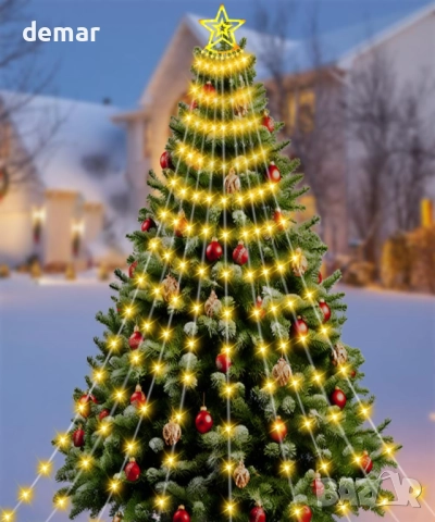 shsyue Коледна украса за елха Водопадни светлини, 3,5 метра, 350 светодиода, 8 режима, топло бяло, снимка 7 - Декорация за дома - 52107045