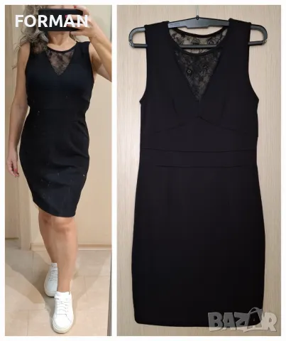 Черна рокля по тялото с дантела над бюста и на гърба