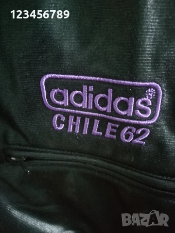 Adidas Chile 62 оригинално мъжко черно-лилаво горнище размер S Vintage Trefoil ретро блестящо , снимка 7 - Спортни дрехи, екипи - 52185125