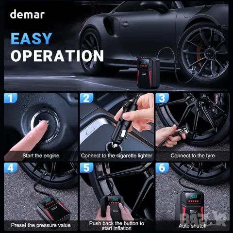 Ipflin преносима помпа за гуми 12V DC, предварително зададено налягане и автоматично изключване, снимка 9 - Аксесоари и консумативи - 49869794