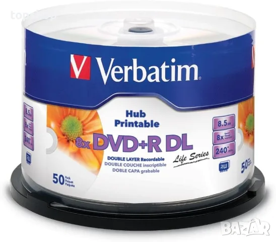 Нови Verbatim DVD+R DL 8.5GB (Life Series) - Шпиндел 50 бр. Printable (Бели за печат)   