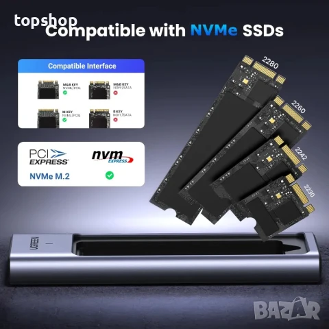 НОВА M.2 NVMe / SSD кутия UGREEN,  USB 3.2, 10Gbps, PCIe M.2 към USB адаптер. 2230/2242/2260/2280, снимка 7 - Кабели и адаптери - 50555749