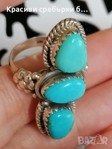 Масивен сребърен пръстен с тюркоаз  , снимка 6 - Пръстени - 52921321