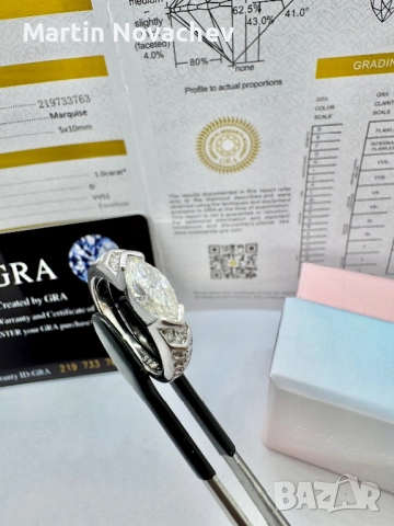 Сребърен пръстен с мойсанит (Диамант) 1 карат, снимка 7 - Пръстени - 52081076