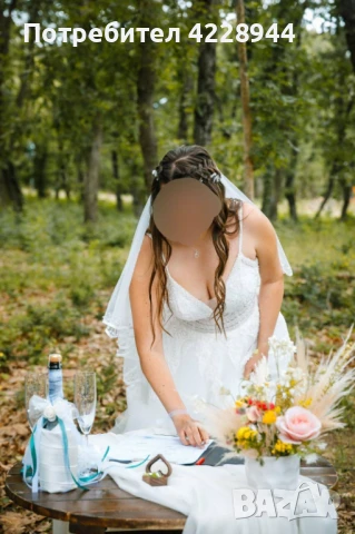 Сватбена Булчинска Рокля размер M/L, по поръчка, с презрамки, снимка 7 - Сватбени рокли - 50779082