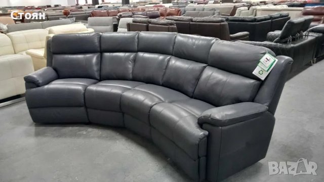 Сив извит кожен диван четворка "Gracy", снимка 5 - Дивани и мека мебел - 40282350