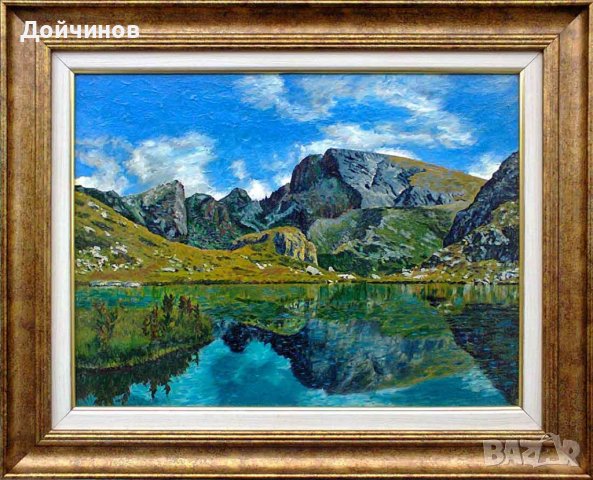 Мальовица с Урдино езеро, Рила планина, пейзаж, живопис, картина с маслени бои, снимка 1 - Картини - 37839059