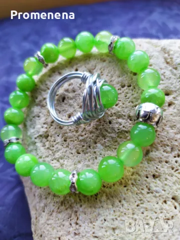 Комплект Гривна от естествени кристали и пръстен, снимка 4 - Гривни - 47622272