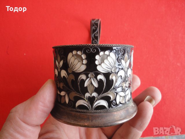 Руски сребърен подстакан чаша емайл позлата 916, снимка 9 - Колекции - 38740795