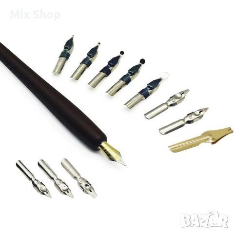 Нов Комплект за калиграфия от 22 части, със 7 различни цветни мастила, дървена графична писалка , снимка 2 - Други - 54037933