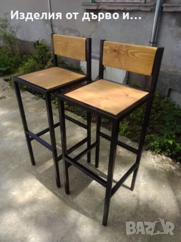бар столове от метал и дърво с облегалка , снимка 4 - Столове - 51102462