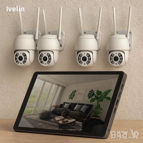 Безжичен WiFi комплект с 4 камери 4К Ultra HD+DVR за видеонаблюдение, снимка 2 - Камери - 53876397