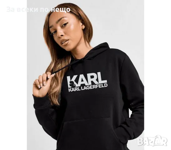 Karl Lagerfeld Дамска Черна Ватирана Блуза С Дълъг Ръкав🔝Дамски Суитшърт С Качулка Карл Код LFS244