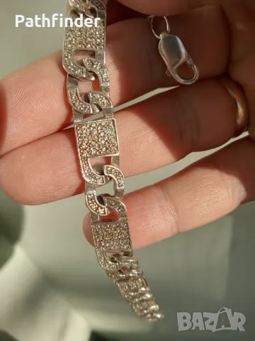 Масивна сребърна гривна с циркони сребро 925, снимка 5 - Гривни - 47855936