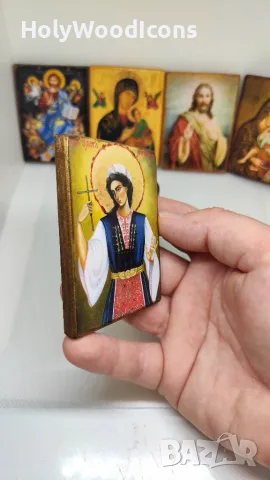 Дървена икона Света Великомъченица Злата Мъгленска – Ръчна изработка, снимка 9 - Икони - 56097578