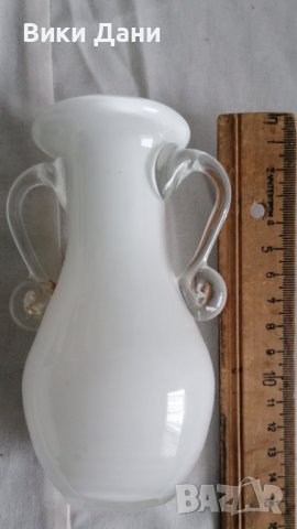 ваза Морано прозрачна бяла с дръжки, снимка 2 - Антикварни и старинни предмети - 38839556