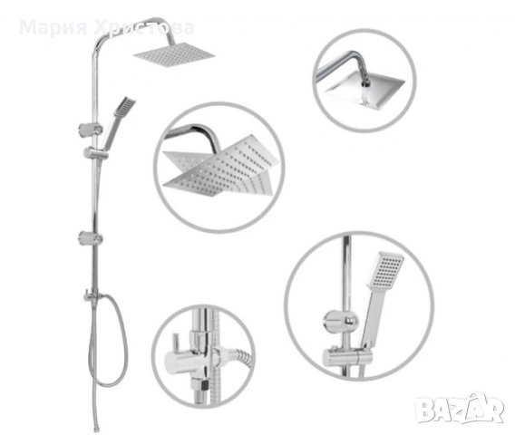 Хромиран горен душ комплект, смесител тип дъждовен душ Schütte