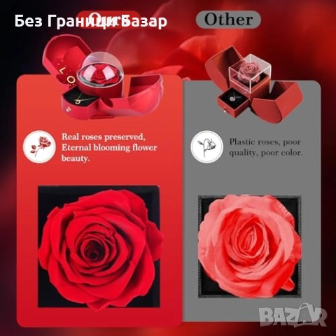 Нова Вечна роза с колие сърце подарък за жена любима луксозна кутия, снимка 6 - Романтични подаръци - 52940549