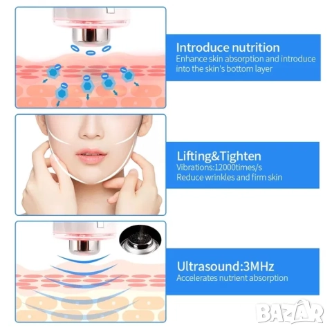Ултразвуков апарат с фотон LED Акне бръчки подмладяване петна масаж 5 в 1, снимка 5 - Козметични уреди - 52063997