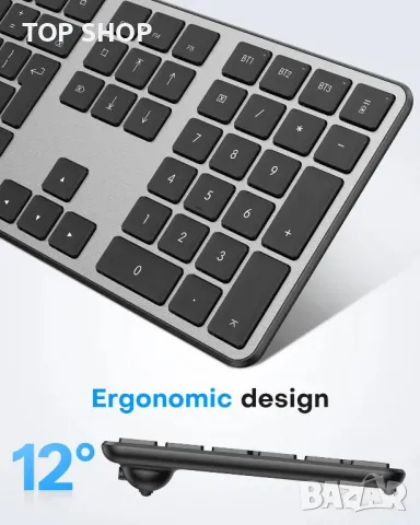 OMOTON Безжична Bluetooth зареждаща се USB клавиатура и мишка за Mac OS, с 3 Bluetooth канала, снимка 6 - Клавиатури и мишки - 49747820