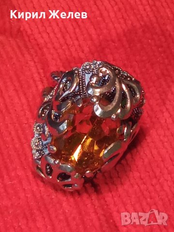 СТАР СКЪПОЦЕНЕН РЕТРО МЕДЕН ПОСРЕБРЕН ПРЪСТЕН с ОГРОМЕН ЮВЕЛИРНО ФАСЕТИРАН НАТУРАЛЕН ЦИТРИН 26280, снимка 3 - Антикварни и старинни предмети - 36772029