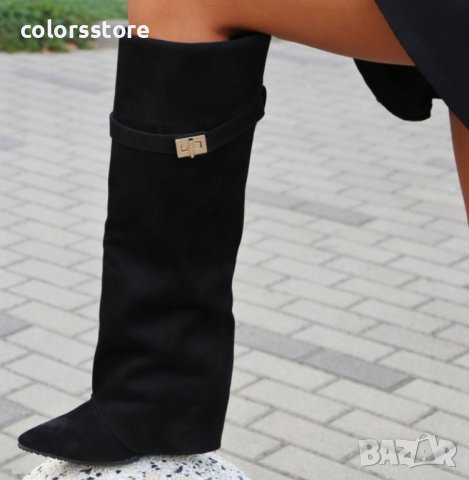 Ботуши на платформа - черен велур - K-40, снимка 2 - Дамски ботуши - 39300932