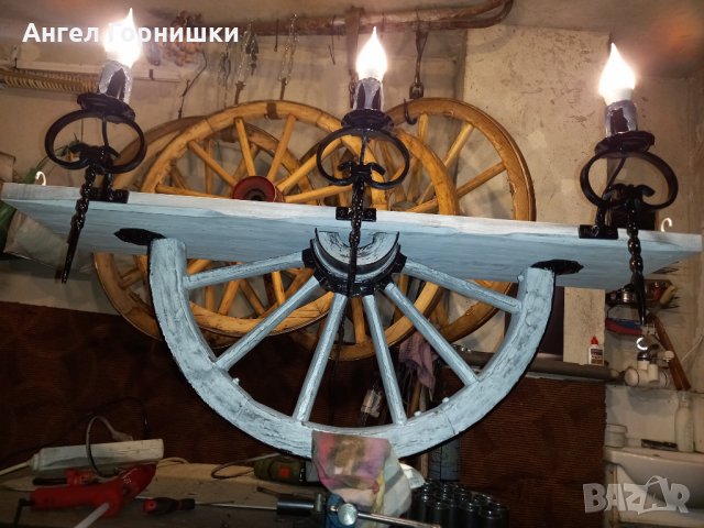 Лампа рафт-етажерща от колело на каруца, снимка 13 - Лампи за стена - 32540271