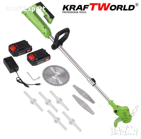 Акумулаторен Тример KraftWorld – Косачка за Трева с 2бр Батерия и Зарядно, снимка 3 - Градинска техника - 50547721