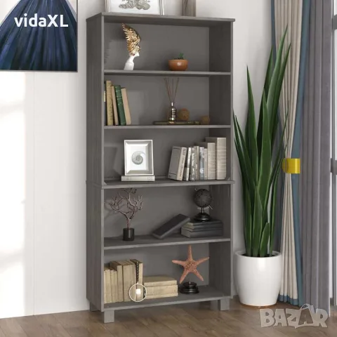vidaXL Висок шкаф HAMAR, борово дърво масив, светлосив, снимка 2 - Бюфети - 56146546