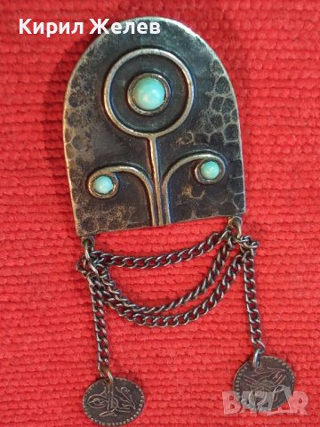 СТАРА ПОСРЕБРЕНА ТЮРКОАЗЕНА БРОНЗОВА ВЪЗРОЖДЕНСКА БРОШКА РЪЧНА МАЙСТОРСКА ИЗРАБОТКА 41978, снимка 2 - Антикварни и старинни предмети - 44612929