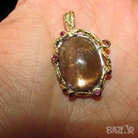 925 сребърно колие със слънчев камък 20 карата, снимка 4 - Колиета, медальони, синджири - 53975425