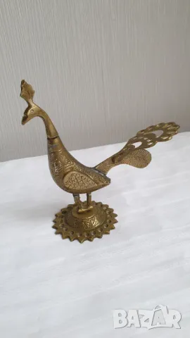 Стара фигурка на птица- паун, месингова колба за очна линия, снимка 5 - Антикварни и старинни предмети - 47551263