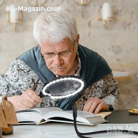 Голяма увеличителна лупа за врат с LED осветление за бродиране шиене гоблени четене настолна, снимка 8 - Други инструменти - 53032039