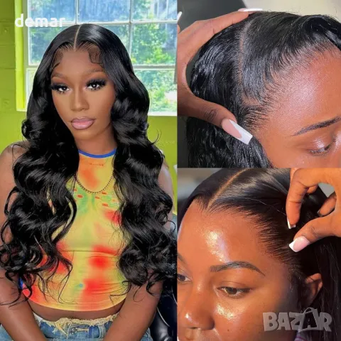 SOMIARIK 5x5 HD Естествена черна човешка коса, закопчаване с невидим филм с дантела, 35 см, снимка 5 - Аксесоари за коса - 47439598