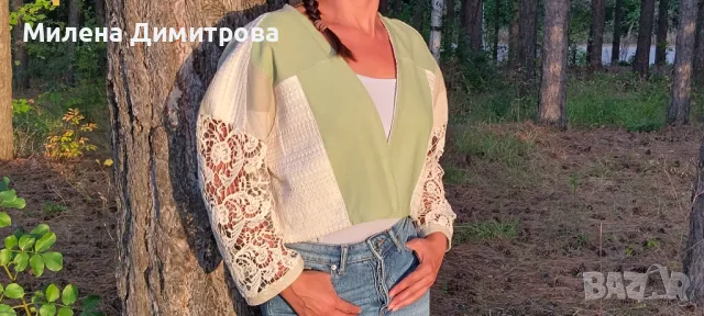 Късо кимоно от лен и дантела , снимка 3 - Сака - 48880144