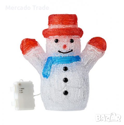 Коледна декоративна фигура Mercado Trade, Снежен човек, Акрил, 30 светодиода, 27 см, снимка 2 - Декорация за дома - 38351204