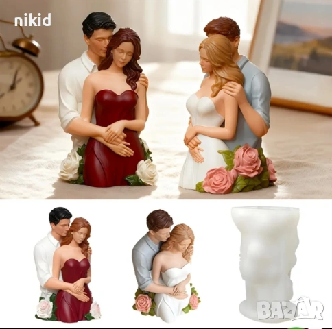 3D Мъж жена хванати двойка с рози силиконов молд форма свещ гипс Свети Валентин Сватба, снимка 3 - Форми - 53136631