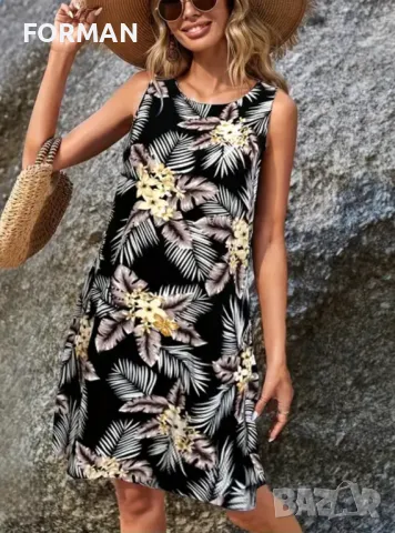 СУПЕРТЪНИЧКА и МНОГО ЛЕКА черна рокля суинг на бежови цветя, снимка 1