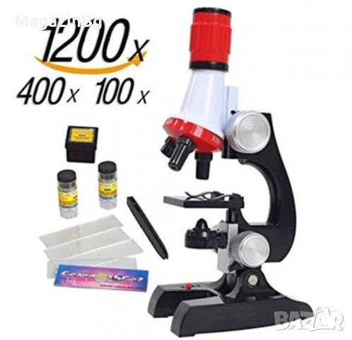 Микроскоп с подсветка, Приближение 100Х, 400Х, 1200Х, С аксесоари