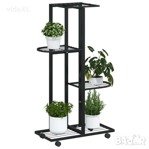 vidaXL 4-етажна стойка за цветя на колела, 44x23x80 см, черна, желязо, снимка 4 - Саксии и кашпи - 56147172