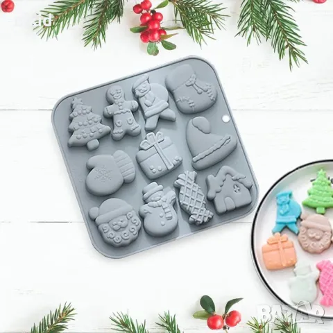 11 коледни Коледен елха ръкавица човече къща снежен дядо силиконов молд форма фондан шоколад гипс , снимка 2 - Форми - 47890498