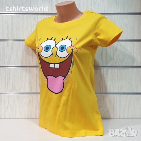 Нова дамска тениска с дигитален печат Спондж боб, снимка 8 - Тениски - 32034831