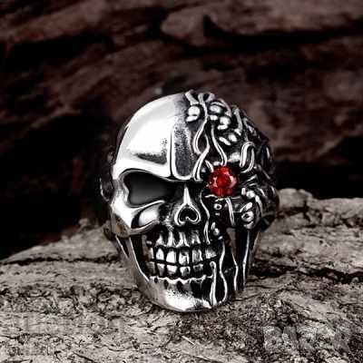 Мъжки пръстен - череп с циркон, хеви метъл, пънк, снимка 2 - Пръстени - 42105791