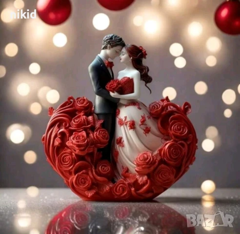 3D двойка младоженци в сърце рози сватба сватбен силиконов молд форма фондан шоколад смола гипс свещ, снимка 2 - Форми - 50834094