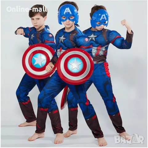Детски костюм на Капитан Америка с мускули и Щит на Капитан Америка