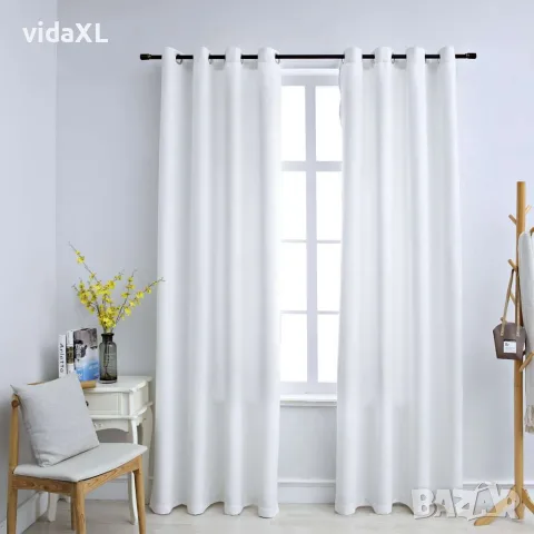 vidaXL Затъмняващи завеси с метални халки, 2 бр, бели, 140x175 см, снимка 2 - Пердета и завеси - 56146025