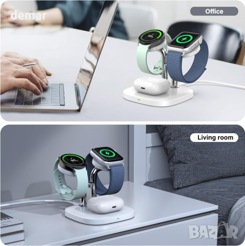 SwanScout 3 в 1 станция за безжично зареждане за два часовника iWatch/Galaxy Watch, снимка 5 - Безжични зарядни - 44748470