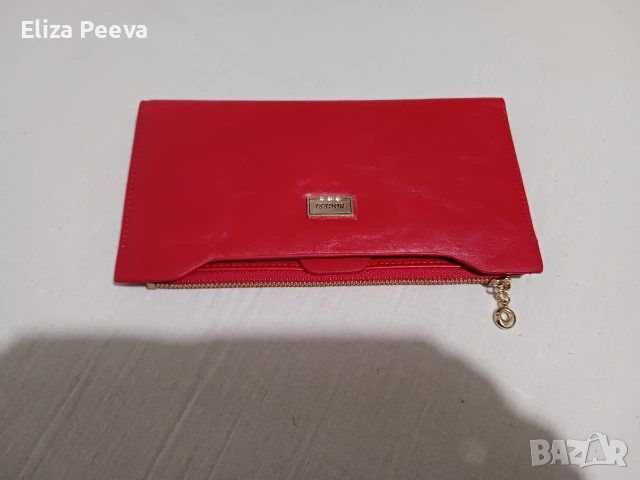 червен дамски портфейл от естествена кожа